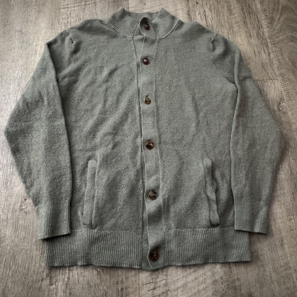 Peter Millar Sweater Mens Small Green Linen Merino Wool Cardigan Button Front